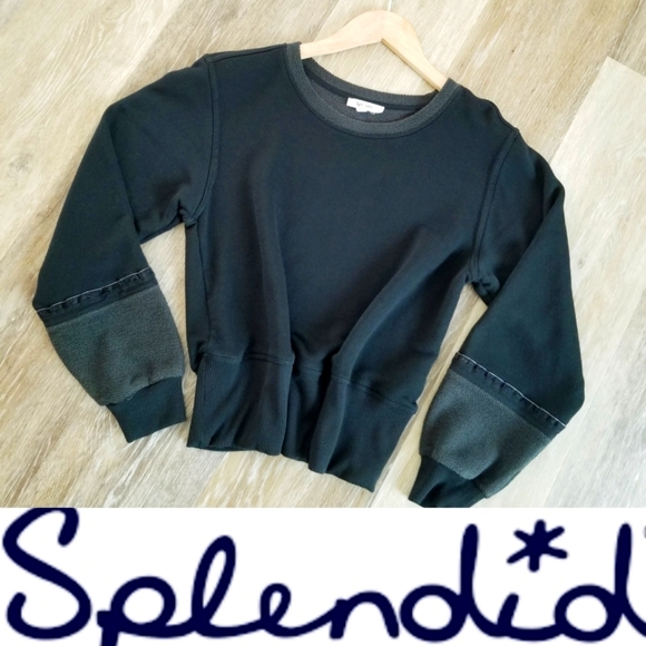 Splendid Tops - Splendid Black Long Sleeve Pullover Sweatshirt Ribbed Waistband Lounge Wear EUC